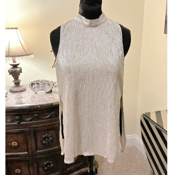 Bar III Women's Metallic Knit Blouse Soft Gold size Large - Picture 1 of 8